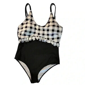 Cupshe Black and White Checkered One Piece Swimsuit Size Medium